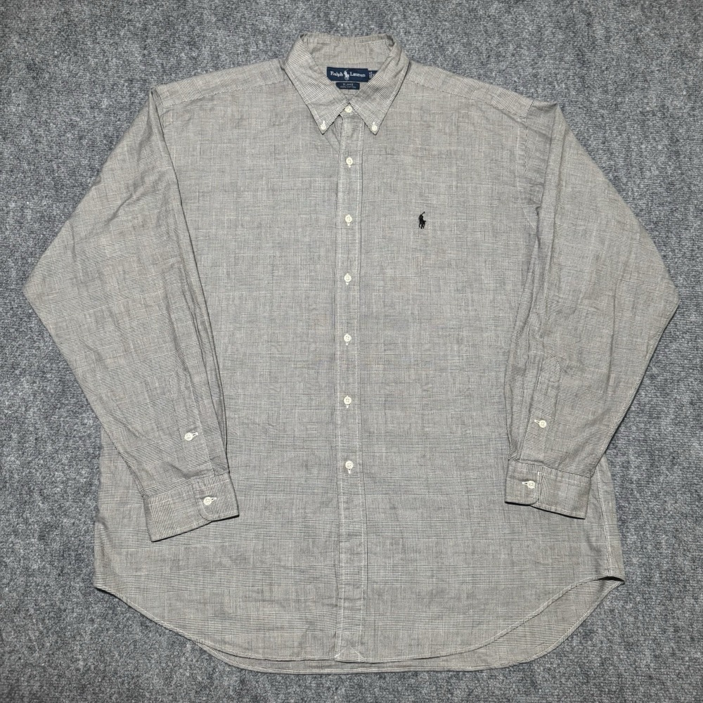 VTG Polo Ralph Lauren Blake Long Sleeve Button Down Shirt Glen Check Men XL Gray - Picture 4 of 12